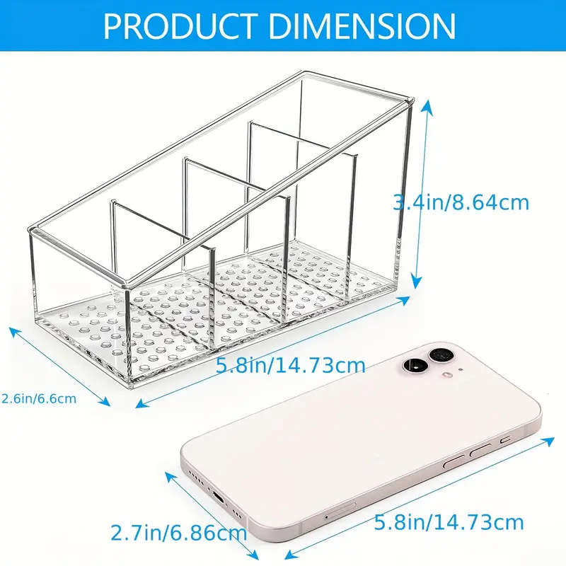 1pc Versatile Desktop Organizer Transparent PET Storage Box with 4 Adjustable Compartments for Remot