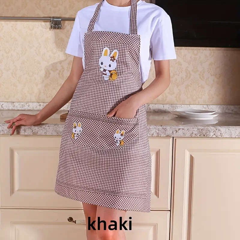 1pc Kitchen Apron Cute Bunny Pattern Cooking Apron Colorful Printed Waist Apron Fashionable Sleevele