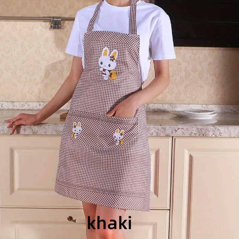 1pc Kitchen Apron Cute Bunny Pattern Cooking Apron Colorful Printed Waist Apron Fashionable Sleevele