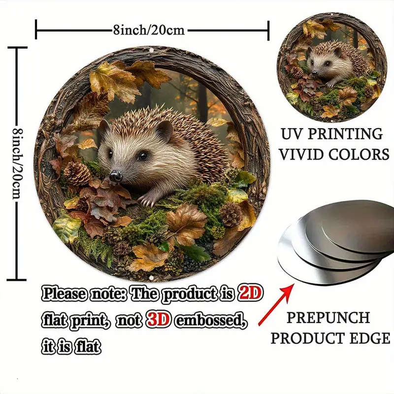 1pc Art Deco Hedgehog-Inspired 3D Embossed Aluminum Wall Art Decor Waterproof and Durable Animal The