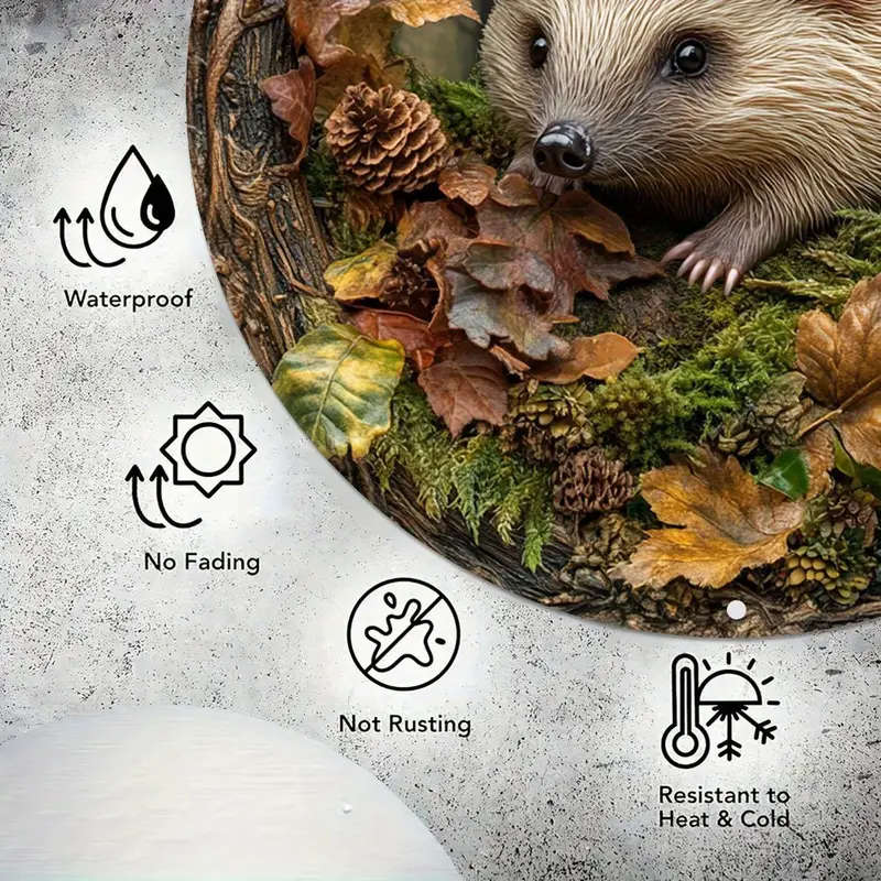 1pc Art Deco Hedgehog-Inspired 3D Embossed Aluminum Wall Art Decor Waterproof and Durable Animal The
