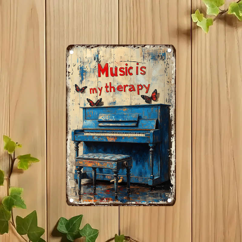 1pc  Vintage Music is My Therapy Piano Design Metal Tin Sign 12x8 Inch Wall Art Decor for Gar