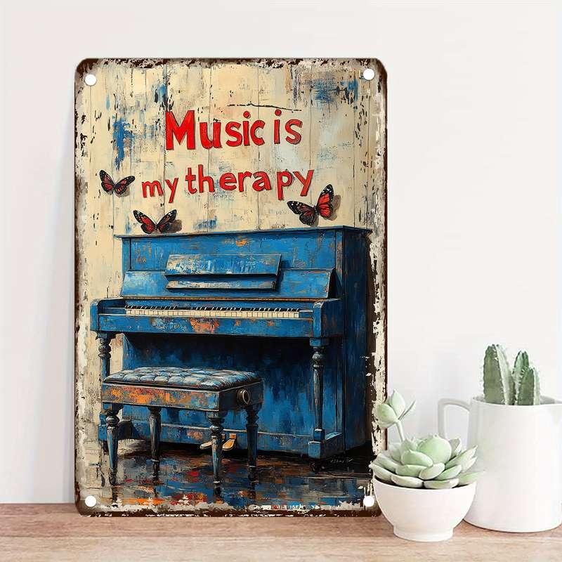 1pc  Vintage Music is My Therapy Piano Design Metal Tin Sign 12x8 Inch Wall Art Decor for Gar