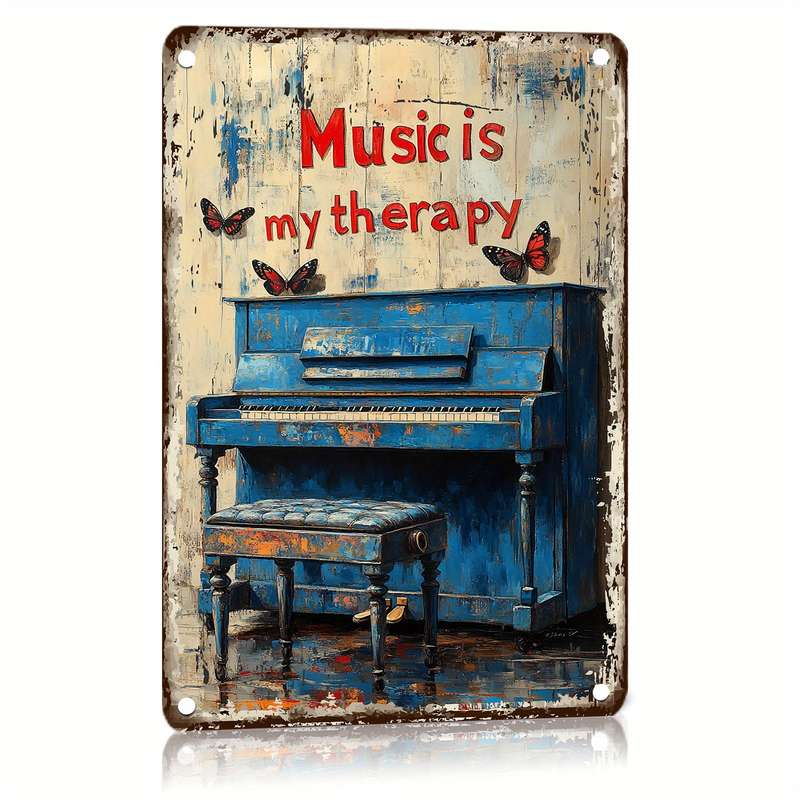 1pc  Vintage Music is My Therapy Piano Design Metal Tin Sign 12x8 Inch Wall Art Decor for Gar