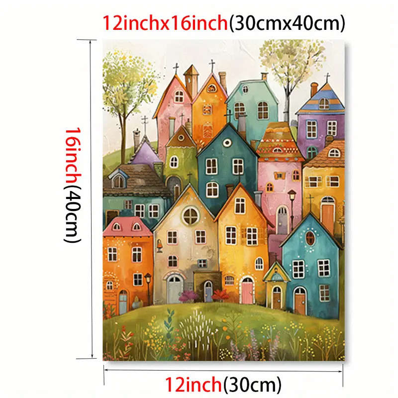 1pc Colorful Whimsical Houses Canvas Art Print Frameless Wall Painting for Living Room Bedroom Moder