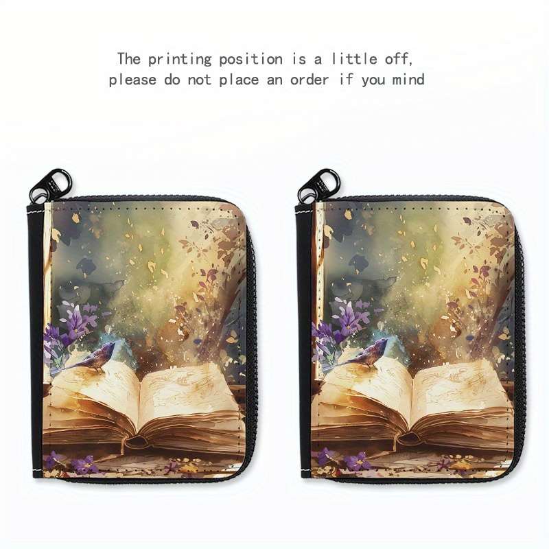 1pc Book-Themed Card Holder 24-Slot Zippered Coin Purse Unique Print Design Unisex ID Wallet