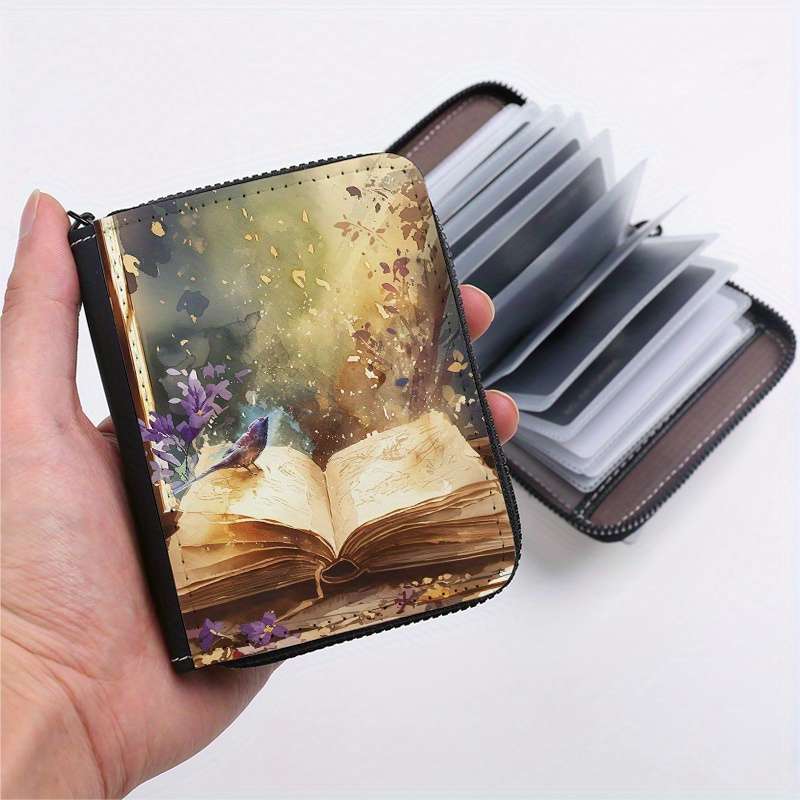 1pc Book-Themed Card Holder 24-Slot Zippered Coin Purse Unique Print Design Unisex ID Wallet