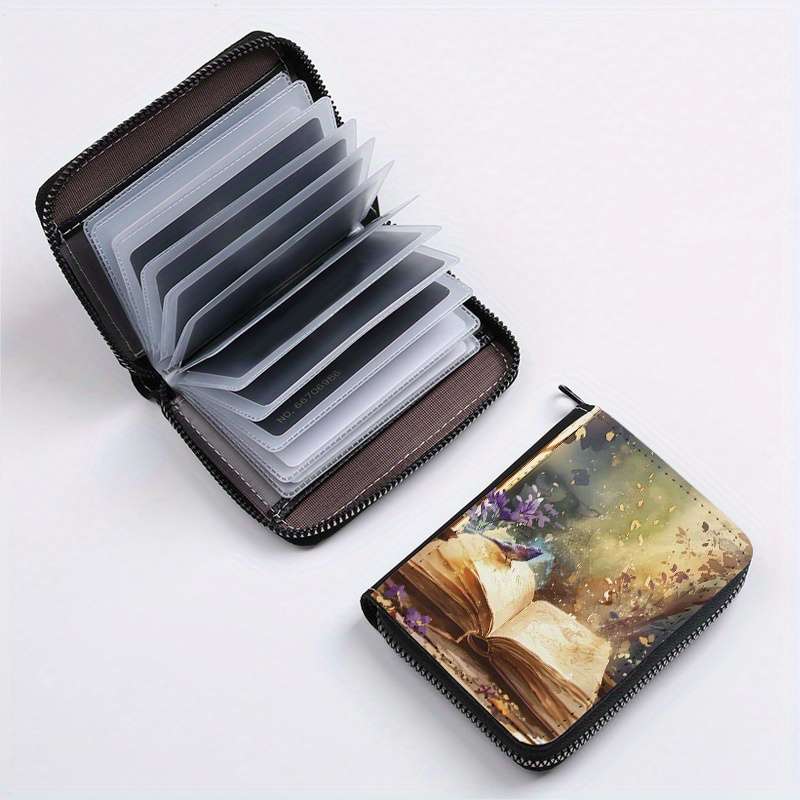 1pc Book-Themed Card Holder 24-Slot Zippered Coin Purse Unique Print Design Unisex ID Wallet