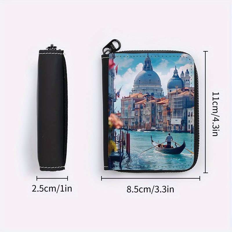 1pc Venice Print Wallet 24-Slot Zippered Coin Purse Multi-Card Holder ID Credit Card Organ