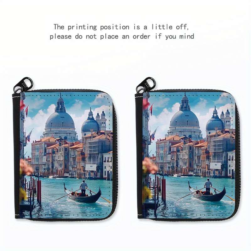 1pc Venice Print Wallet 24-Slot Zippered Coin Purse Multi-Card Holder ID Credit Card Organ