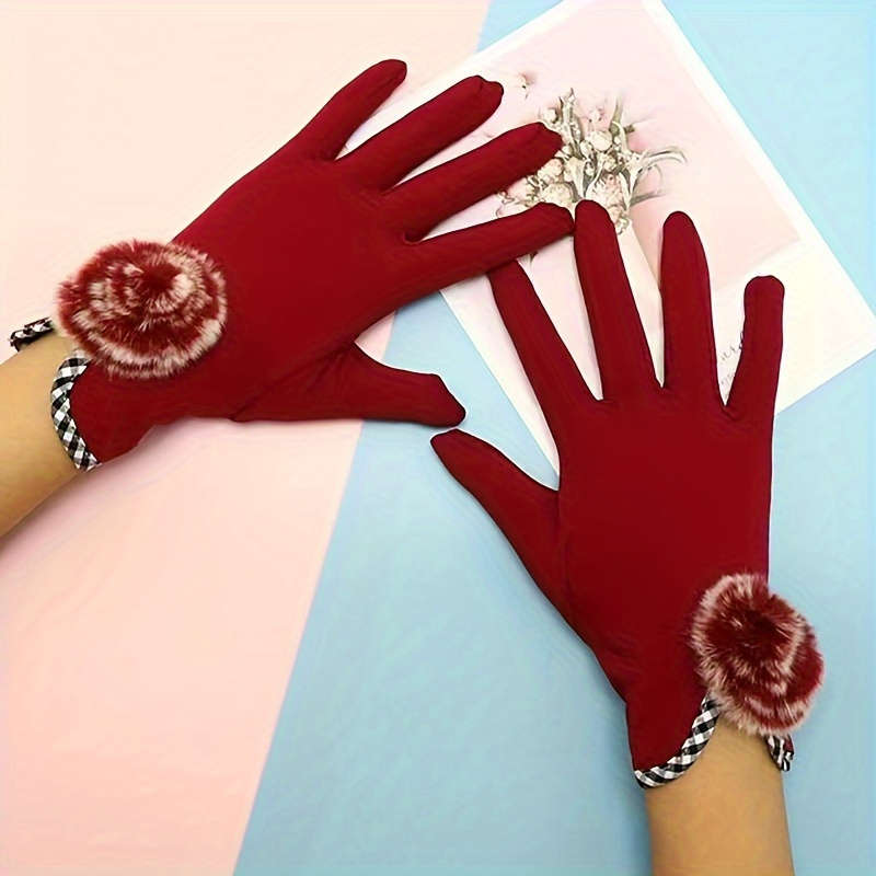 1 Pair Burgundy Color Warm Gloves