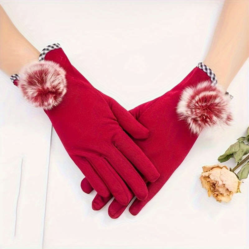 1 Pair Burgundy Color Warm Gloves