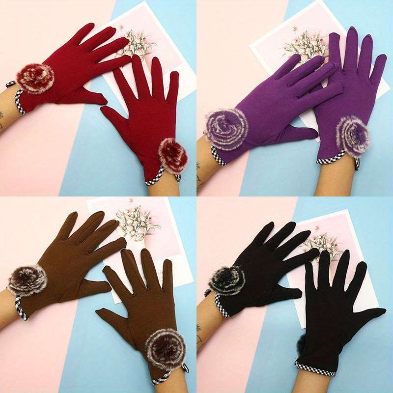 1 Pair Burgundy Color Warm Gloves