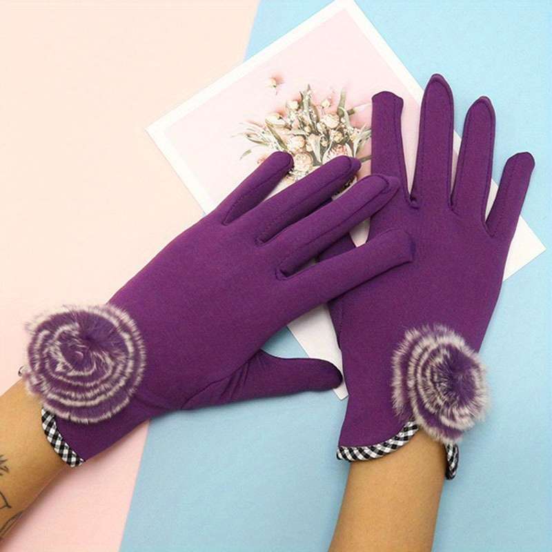 1 Pair Burgundy Color Warm Gloves