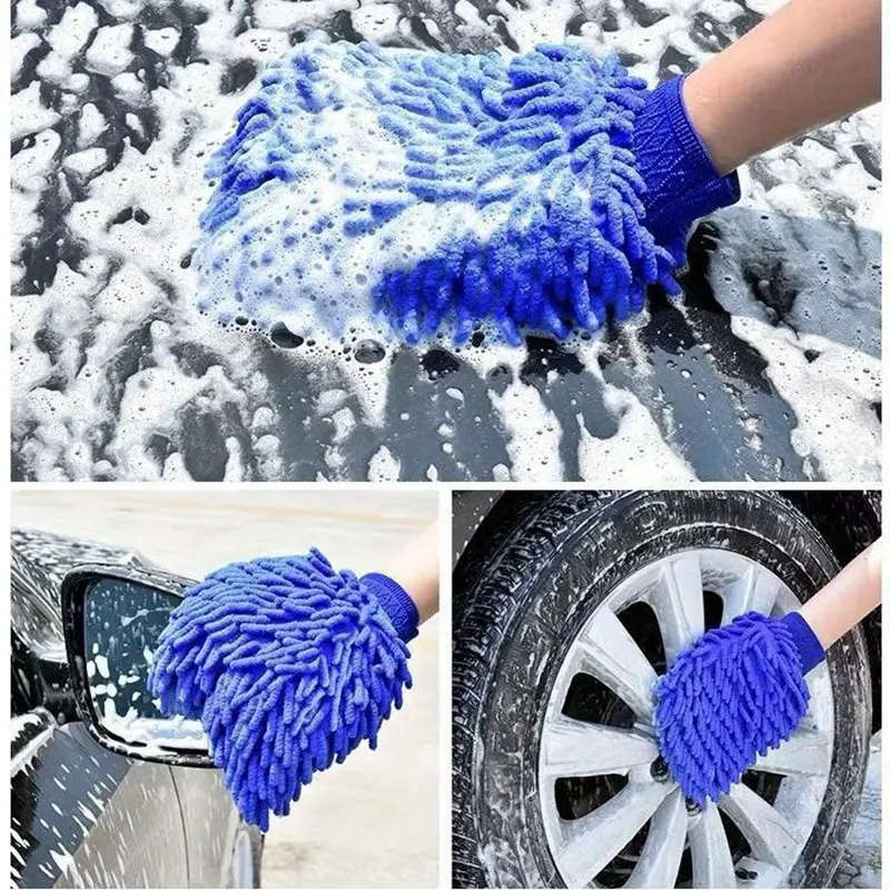 1pc Reusable Double-Sided Microfiber Ship Car Wash Mitt Polyester Fiber Cleaning Glove Quick-Dry Abs