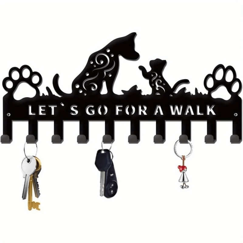 1pc Cat  Dog Metal Key Holder Wall Mounted Iron Key Hanger Pet-Themed Leash Key Organizer For Fr