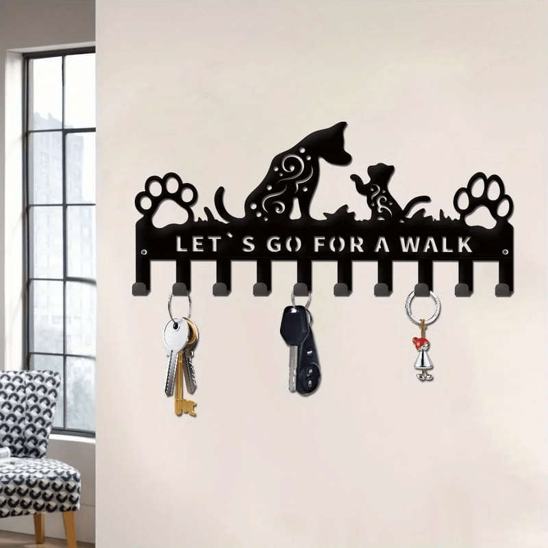 1pc Cat  Dog Metal Key Holder Wall Mounted Iron Key Hanger Pet-Themed Leash Key Organizer For Fr
