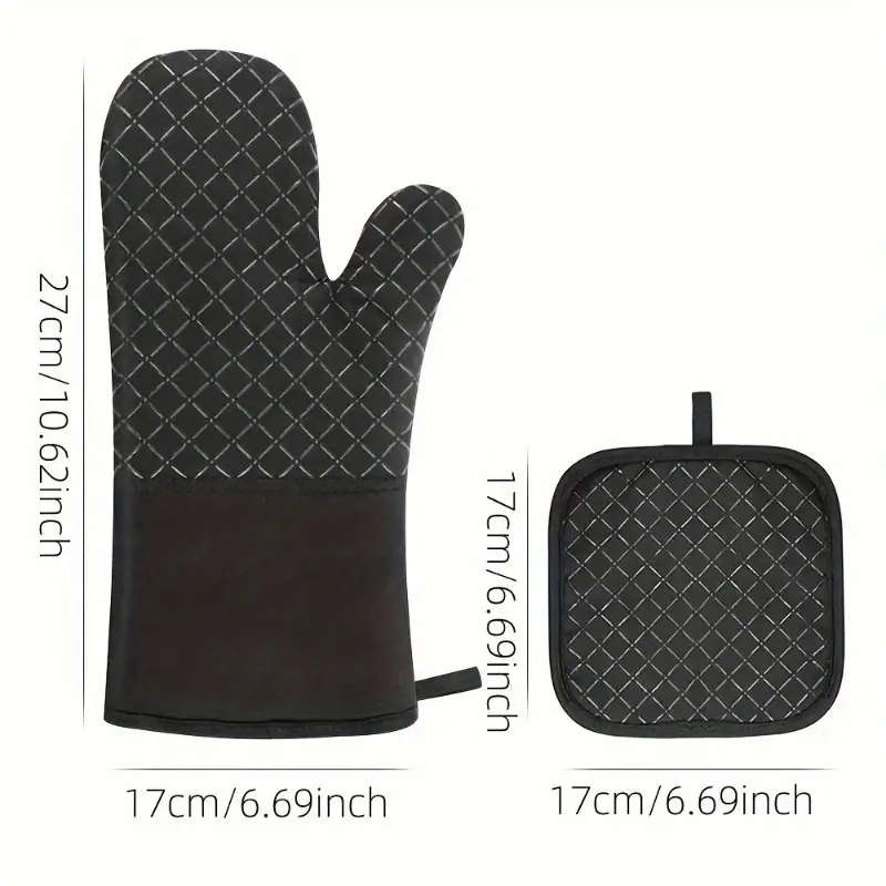 2pcs Set Silicone Oven Mitts Pot Holder Set Thickened Heat Resistant Gloves Heat Insulation Pad Non-