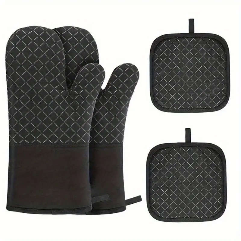 2pcs Set Silicone Oven Mitts Pot Holder Set Thickened Heat Resistant Gloves Heat Insulation Pad Non-