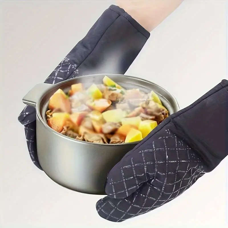 2pcs Set Silicone Oven Mitts Pot Holder Set Thickened Heat Resistant Gloves Heat Insulation Pad Non-