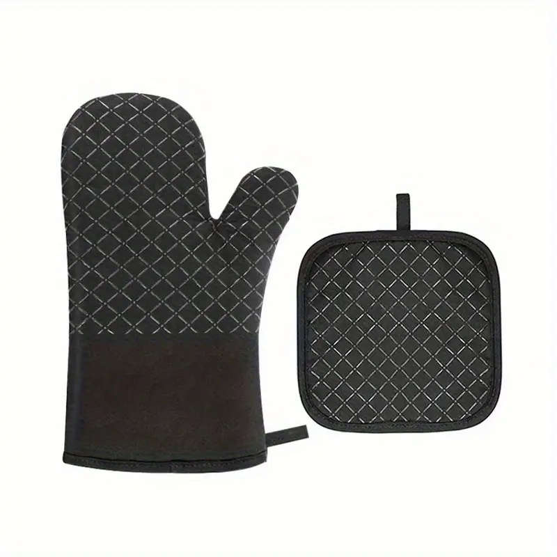 2pcs Set Silicone Oven Mitts Pot Holder Set Thickened Heat Resistant Gloves Heat Insulation Pad Non-