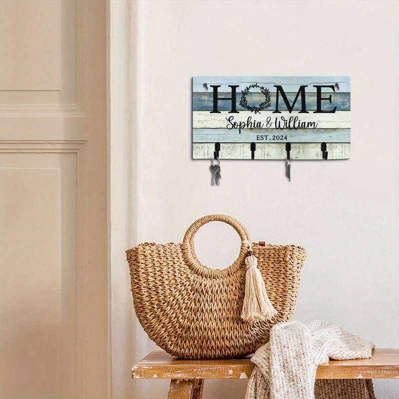Putuo Decor Customizable Wood Key Holder Wall SignPersonalized Home Key Rack with Names  Establi