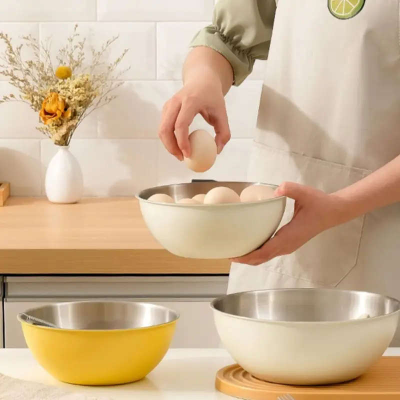 3pcs Stainless Steel Kitchen Set Rust-Resistant Mixing Bowls for Baking Salad Noodles Large Capacity