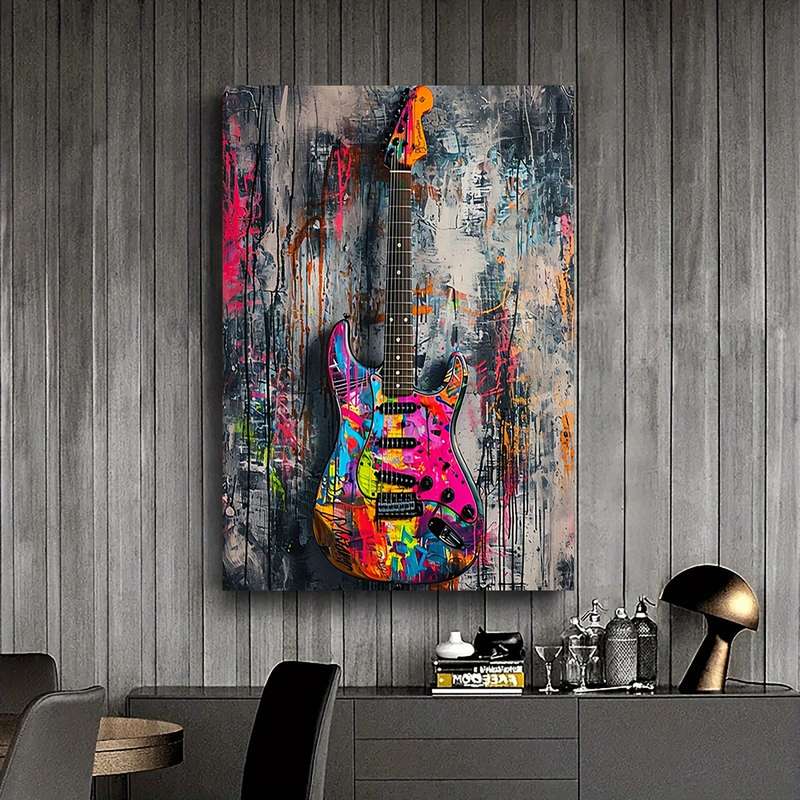 1pc Vibrant Electric Guitar Canvas Art Print Frameless 30.48x40.64 cm Colorful Abstract Wall Dec
