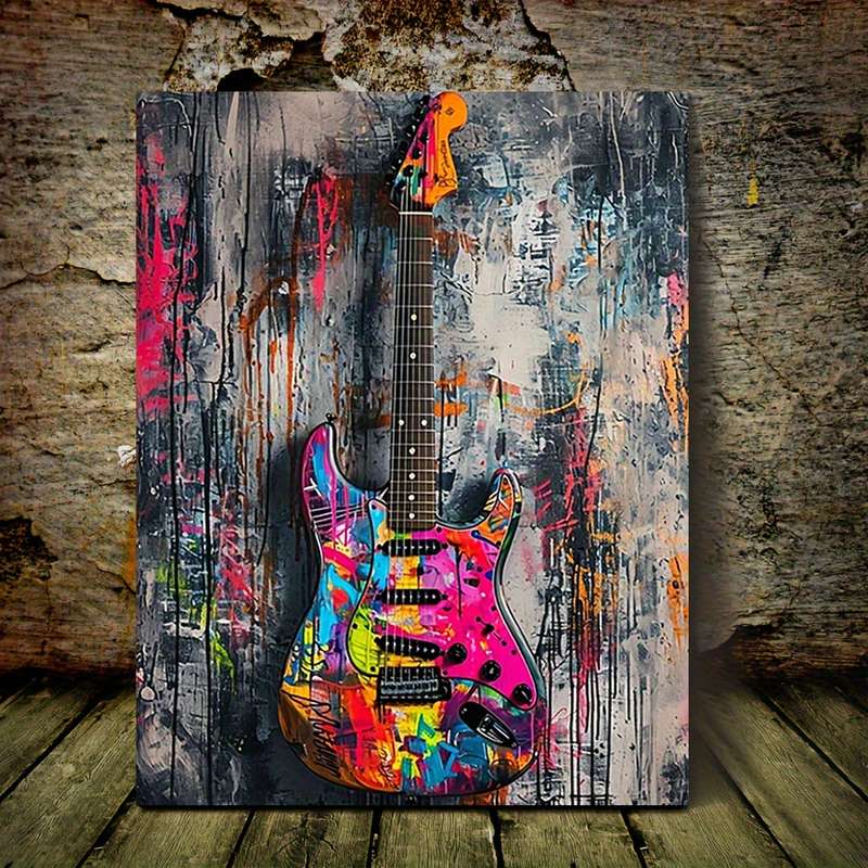 1pc Vibrant Electric Guitar Canvas Art Print Frameless 30.48x40.64 cm Colorful Abstract Wall Dec