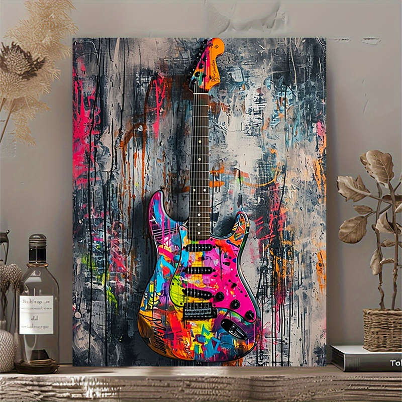 1pc Vibrant Electric Guitar Canvas Art Print Frameless 30.48x40.64 cm Colorful Abstract Wall Dec