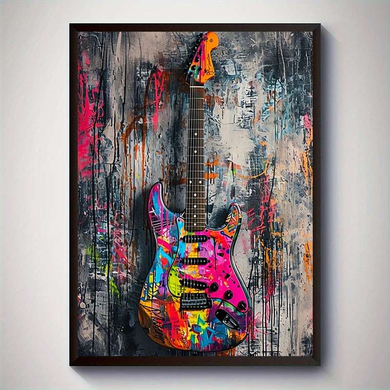 1pc Vibrant Electric Guitar Canvas Art Print Frameless 30.48x40.64 cm Colorful Abstract Wall Dec