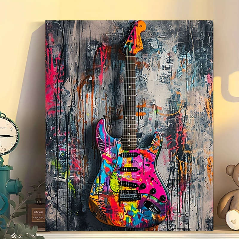 1pc Vibrant Electric Guitar Canvas Art Print Frameless 30.48x40.64 cm Colorful Abstract Wall Dec