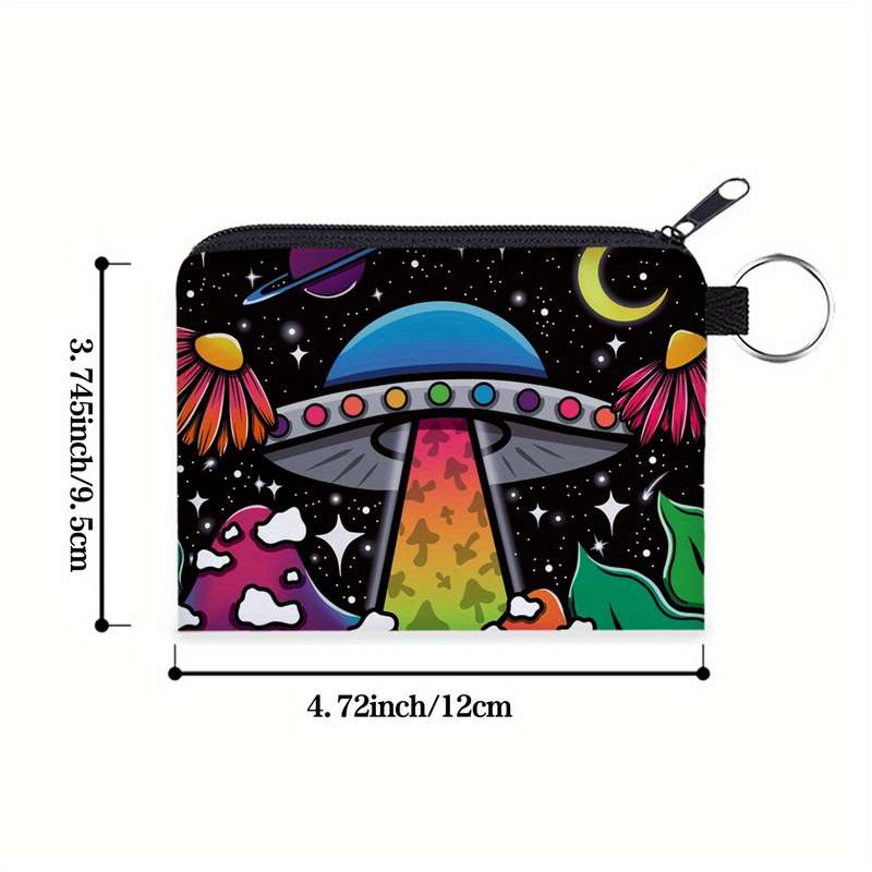 1pc 3D High-Definition Printed Mushroom Alien Spaceship Pattern Polyester Portable Coin Purse Digi
