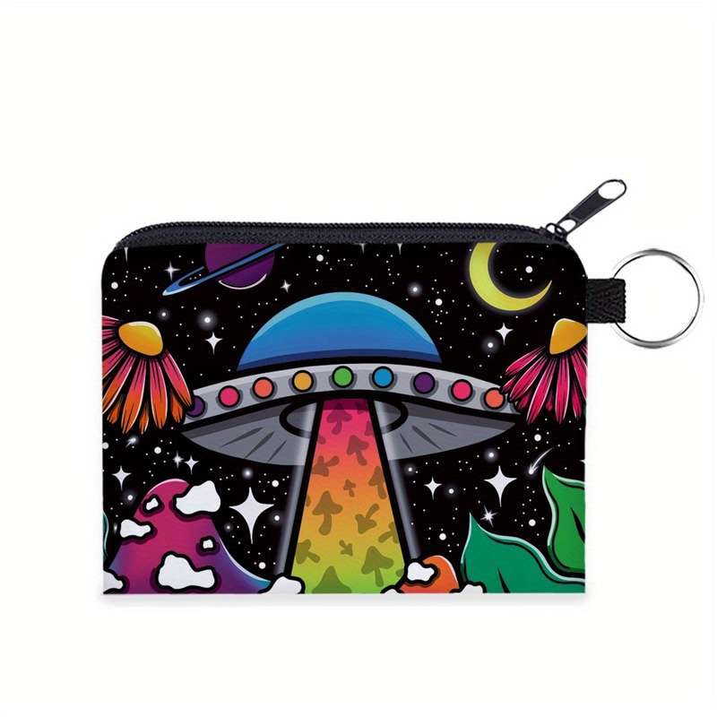 1pc 3D High-Definition Printed Mushroom Alien Spaceship Pattern Polyester Portable Coin Purse Digi
