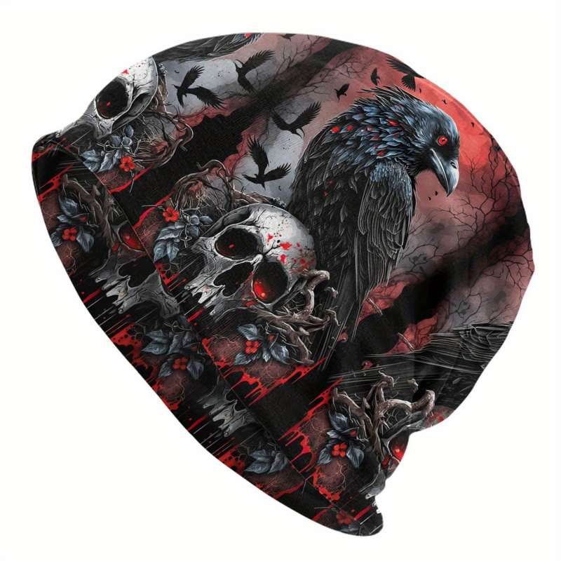 1pc Skullies Beanies Outdoor Hats Raven And Gothic Skull Thin Bonnet Hipster Caps Men