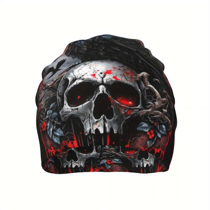 1pc Skullies Beanies Outdoor Hats Raven And Gothic Skull Thin Bonnet Hipster Caps Men