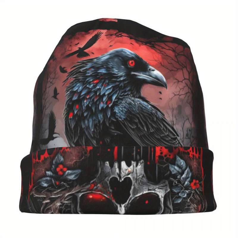 1pc Skullies Beanies Outdoor Hats Raven And Gothic Skull Thin Bonnet Hipster Caps Men