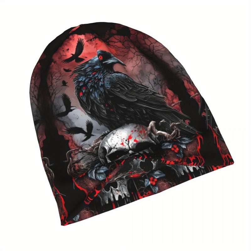 1pc Skullies Beanies Outdoor Hats Raven And Gothic Skull Thin Bonnet Hipster Caps Men