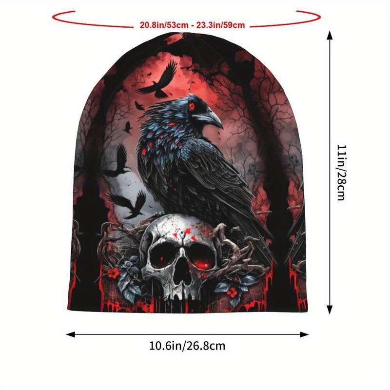 1pc Skullies Beanies Outdoor Hats Raven And Gothic Skull Thin Bonnet Hipster Caps Men
