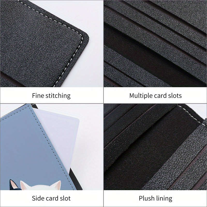 1pc Creative Cat Print Slim Wallet Mens Ultra-Thin Card Holder with 8 Slots Black White C