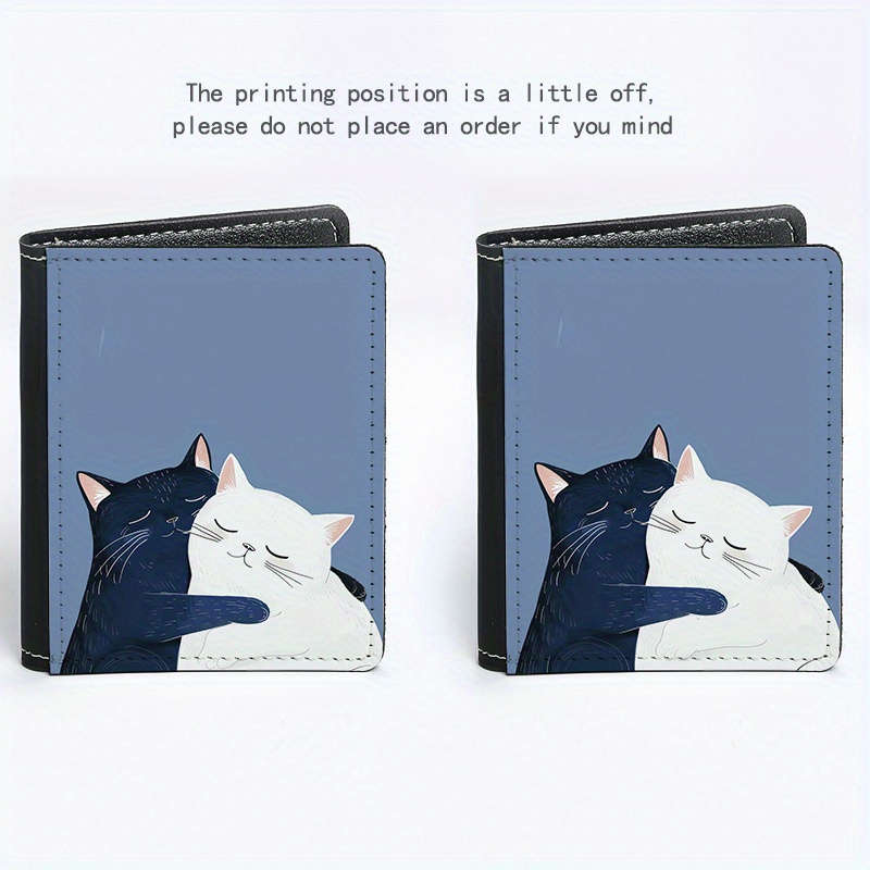 1pc Creative Cat Print Slim Wallet Mens Ultra-Thin Card Holder with 8 Slots Black White C