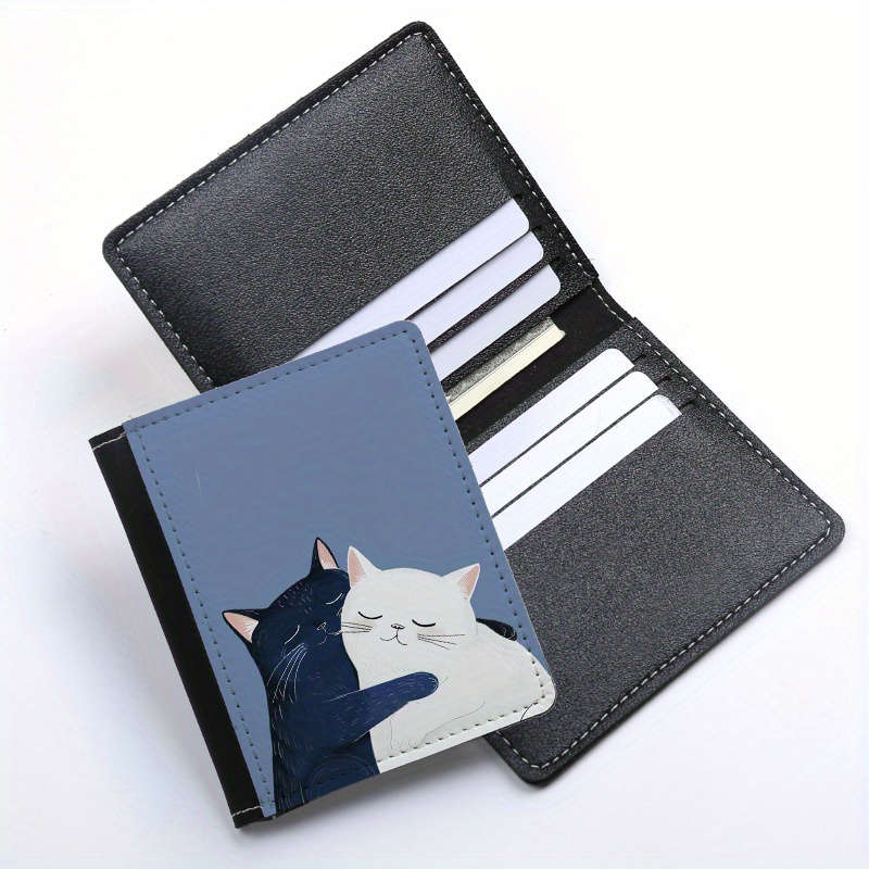 1pc Creative Cat Print Slim Wallet Mens Ultra-Thin Card Holder with 8 Slots Black White C