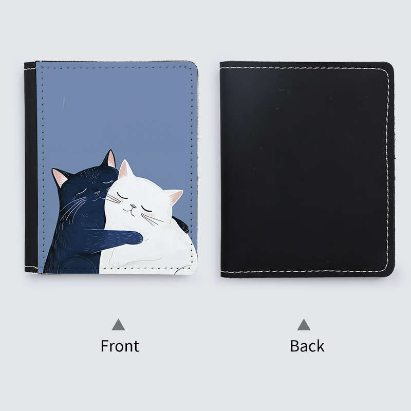 1pc Creative Cat Print Slim Wallet Mens Ultra-Thin Card Holder with 8 Slots Black White C