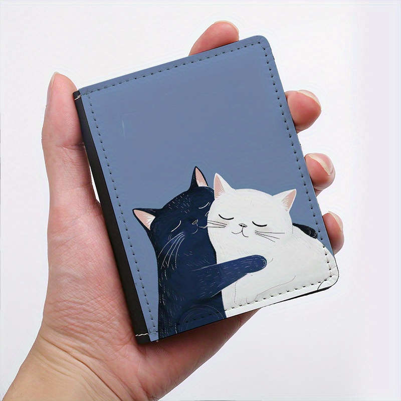 1pc Creative Cat Print Slim Wallet Mens Ultra-Thin Card Holder with 8 Slots Black White C
