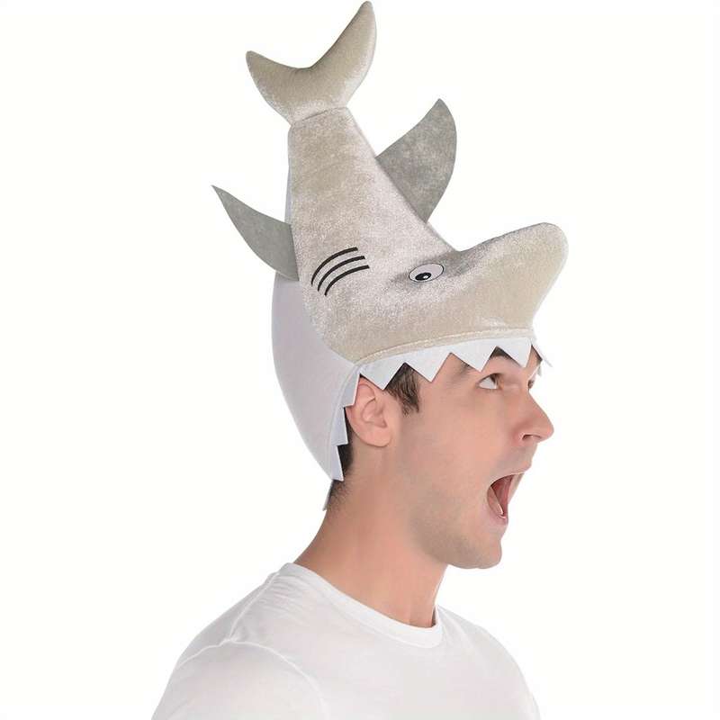 1pc Cozy Vibrant Plush Gray Shark Hat Cute Shark Hat Funny Party Animal Hat Fish Hat Nove