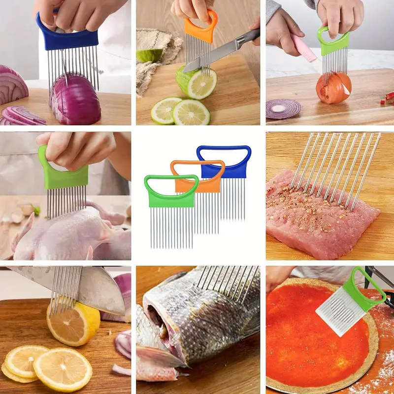 1pcs Stainless Steel Slicing Fixing Cutter Onion Insert Tenderizer Meat Tenderizer Fork Shredder Cut