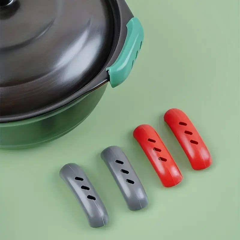 1 Pairs Silicone Pot Handle Sleeves Anti-Scalding Non-Slip Insulation Glove Clips Hand Wash Only
