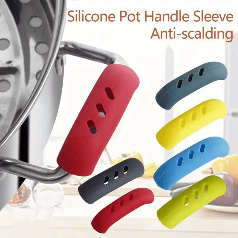 1 Pairs Silicone Pot Handle Sleeves Anti-Scalding Non-Slip Insulation Glove Clips Hand Wash Only