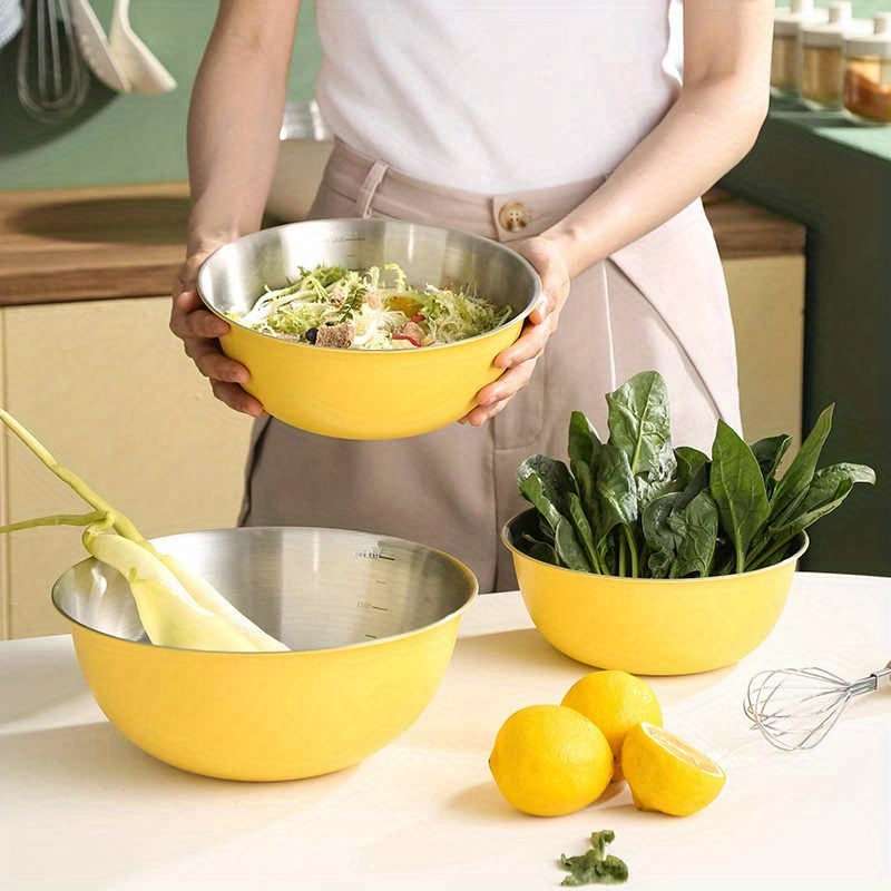 3pcs Stainless Steel Mixing Bowls Set with Measurements Large Capacity Salad Fruit Baking
