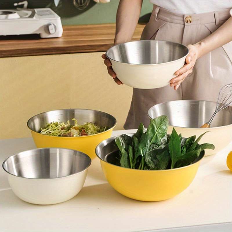 3pcs Stainless Steel Mixing Bowls Set with Measurements Large Capacity Salad Fruit Baking